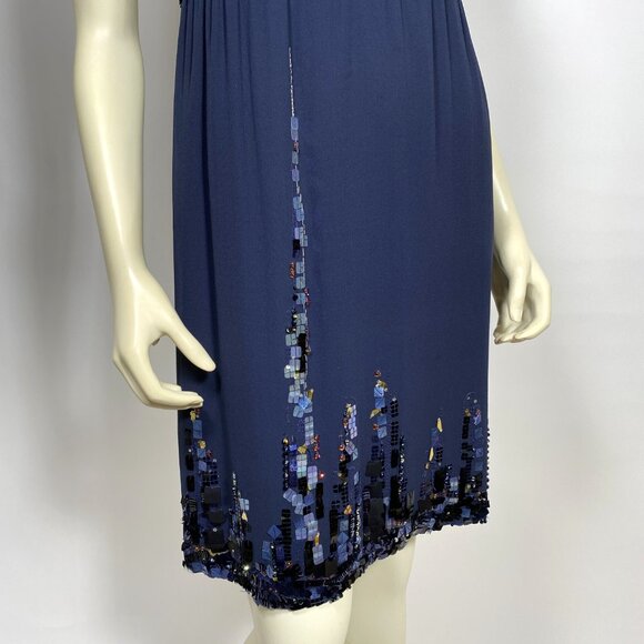CHANEL Navy Silk Sequin Trim Cruise 2015  Dress *As Is* SAMPLE - Picture 12 of 16